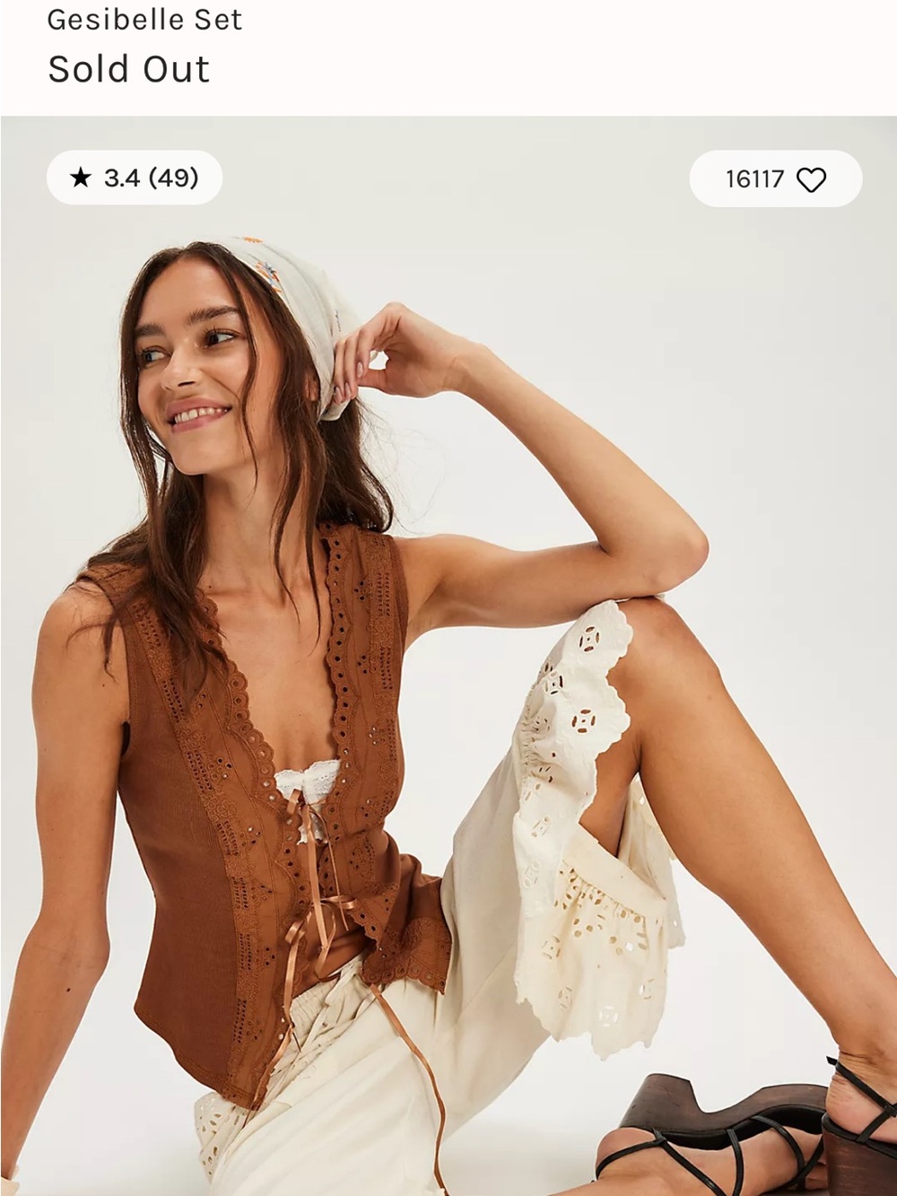 Free People Rust Brown Eyelet Lace-Up Dress Top - Picture 12 of 13